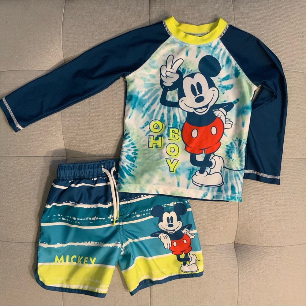 💙Mickey Swim Trunks + Rash Guard💛